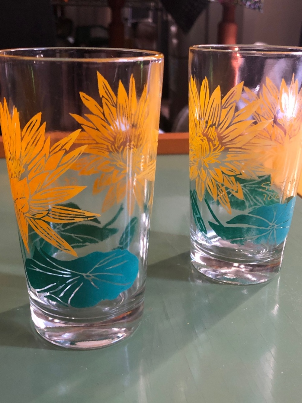2 pieces Mid Century Boscul Peanut Butter glasses (“St. Louis Water Lily”)